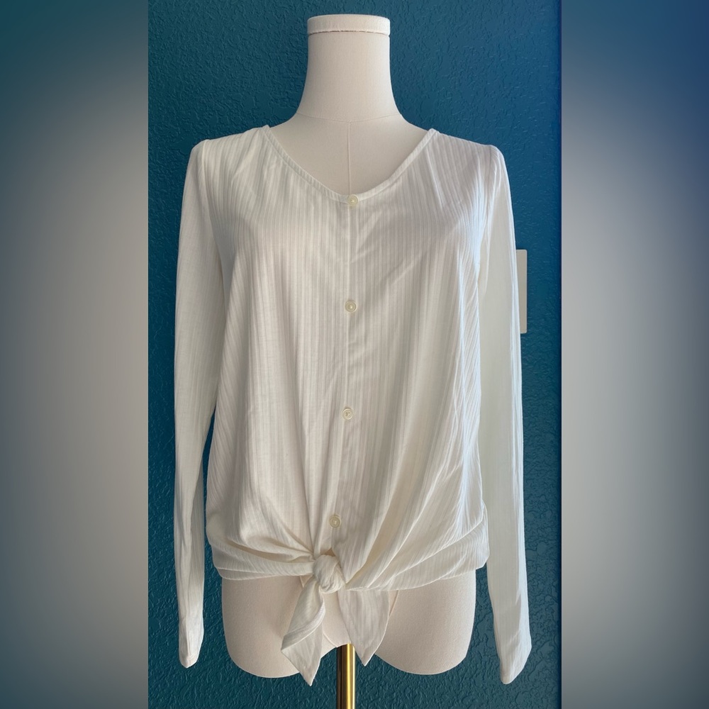 Loft cream colored ribbed long sleeve blouse top XS